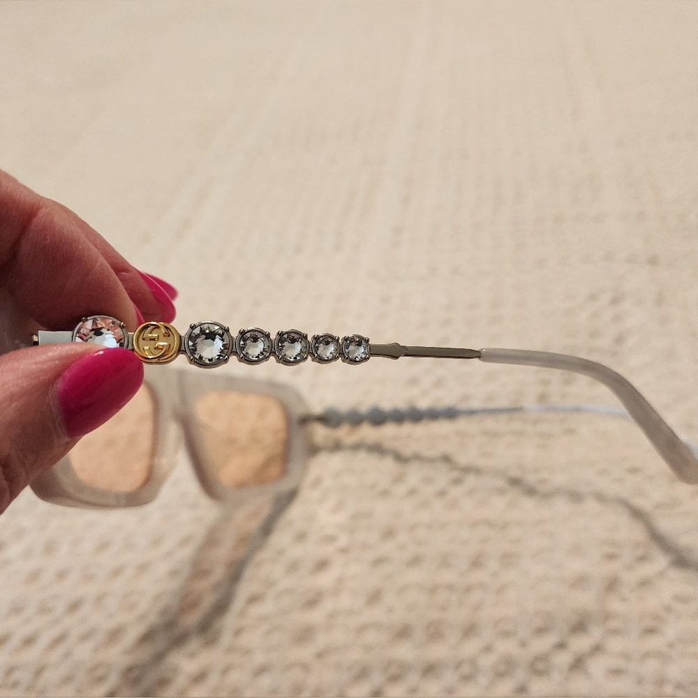 Gucci Style #GG0642S Mother Of Pearl Style Sunglasses Silver Gemstone Frame $565 - Picture 13 of 14